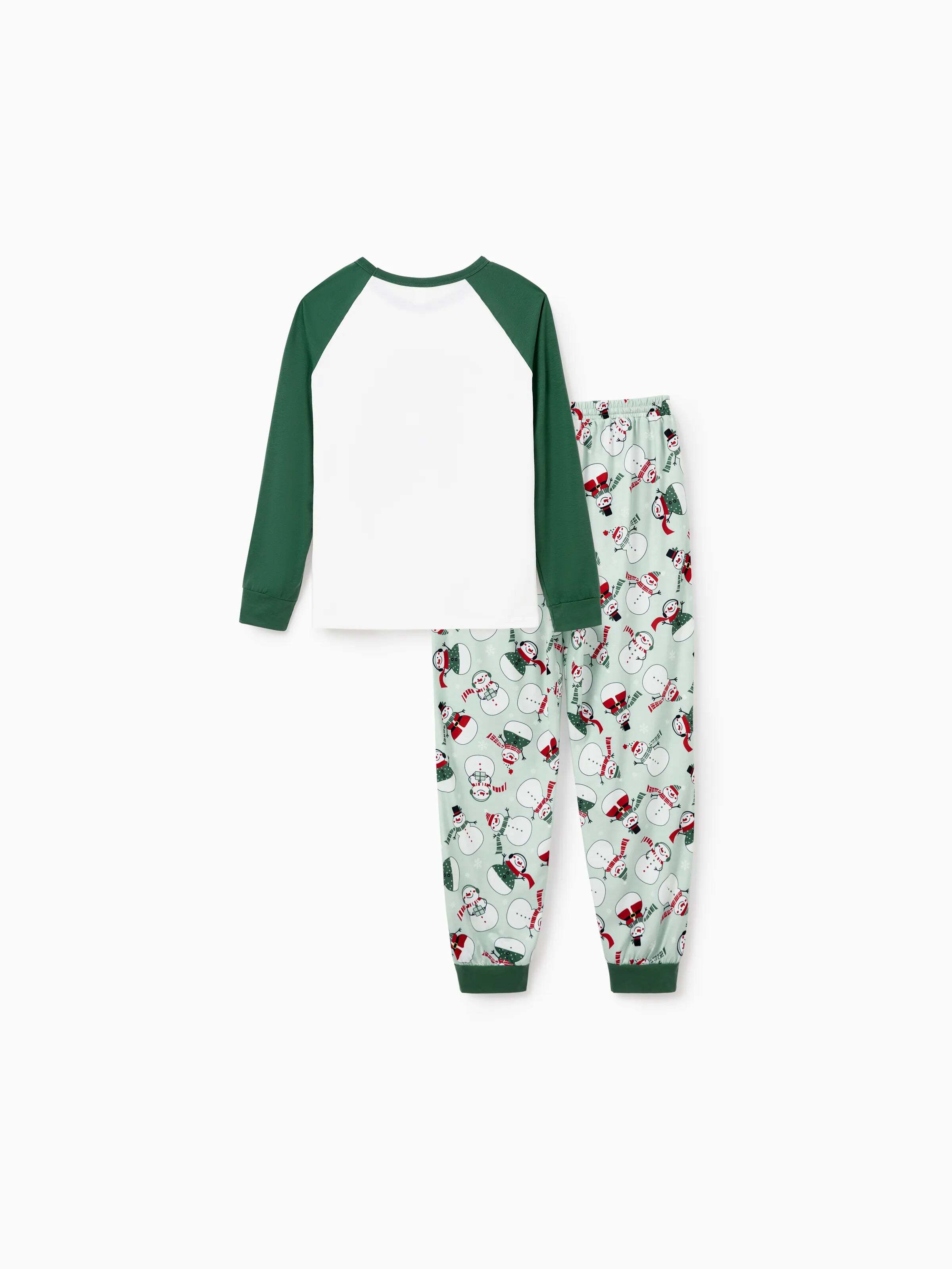 Christmas Matching Family Pajamas Set Christmas Snowman Print PJS with Christmas Socks Mint Green