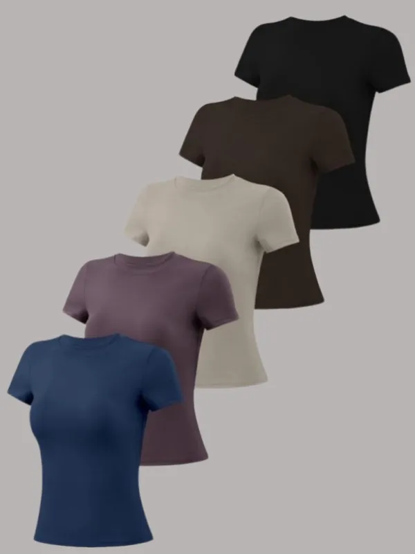 Women's Solid Round Neck Sports Tee (Less than $3 each!)