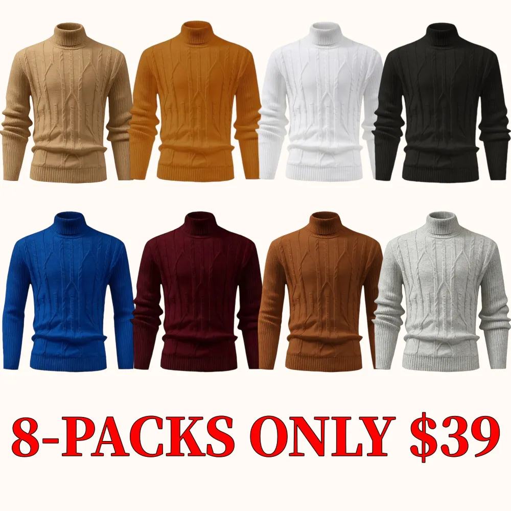 Men's turtleneck thermal sweater, featuring a vintage cable knit design