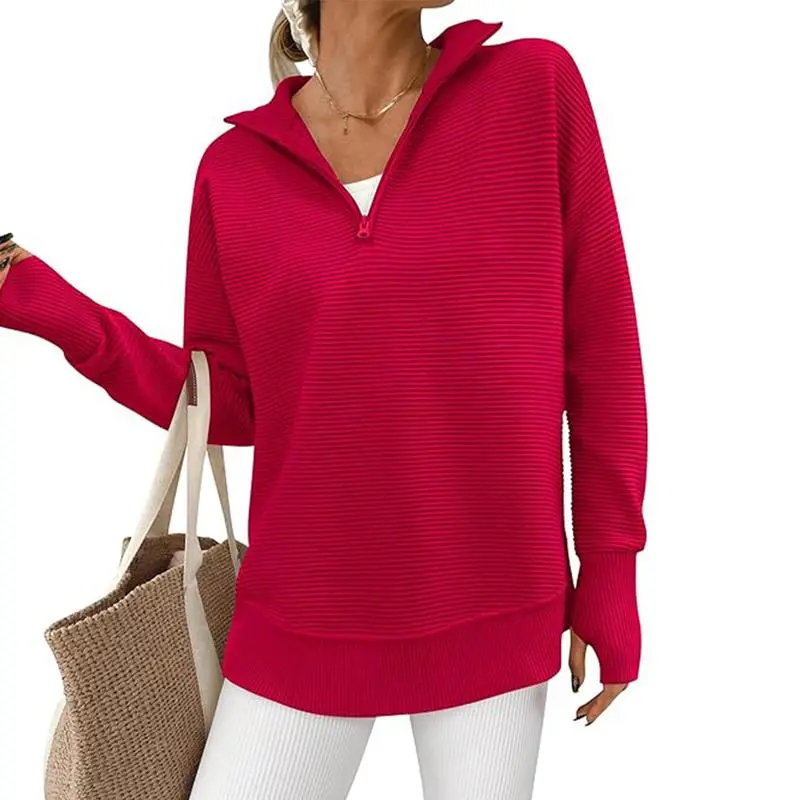 Women's Long Sleeve Quarter Zip Pullover Sweater