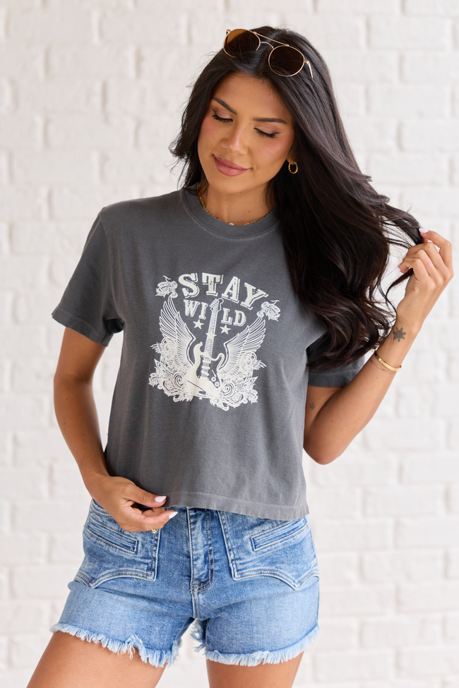 Stay Wild Dark Grey Boxy Graphic Tee