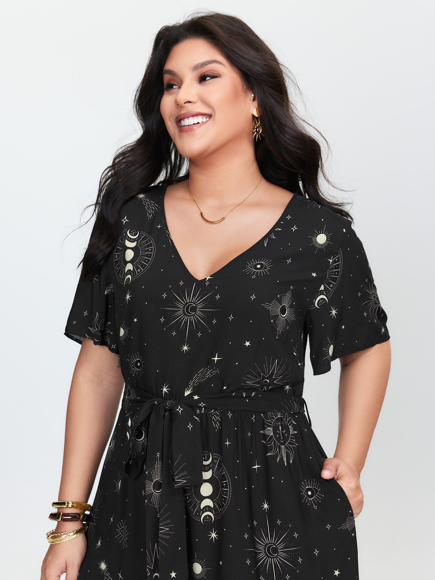 Supersoft Celestial Print Waist-Tie Jumpsuit