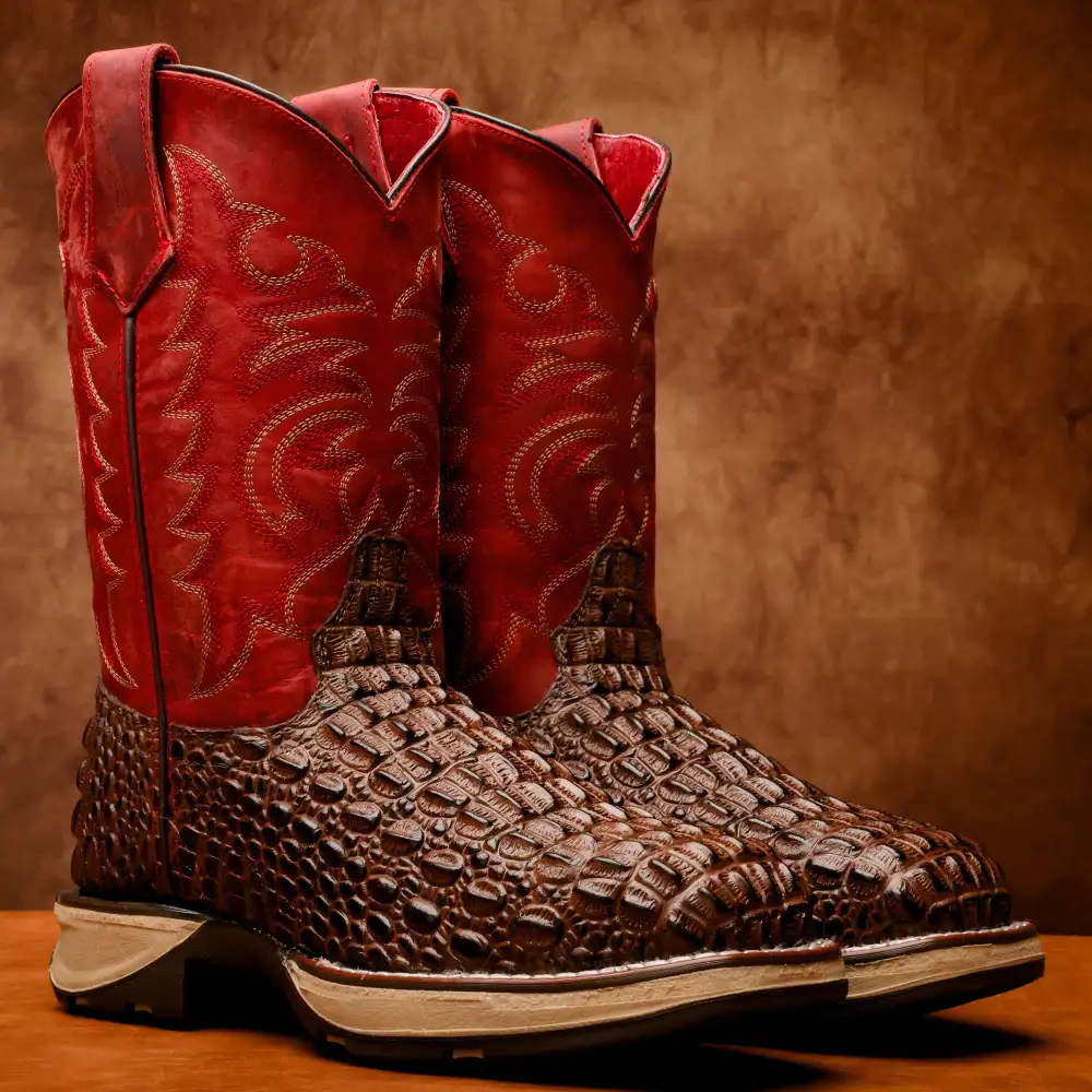 Brown Caiman Hornback Leather Boots With 3D Lightweight Sole - Composite Toe