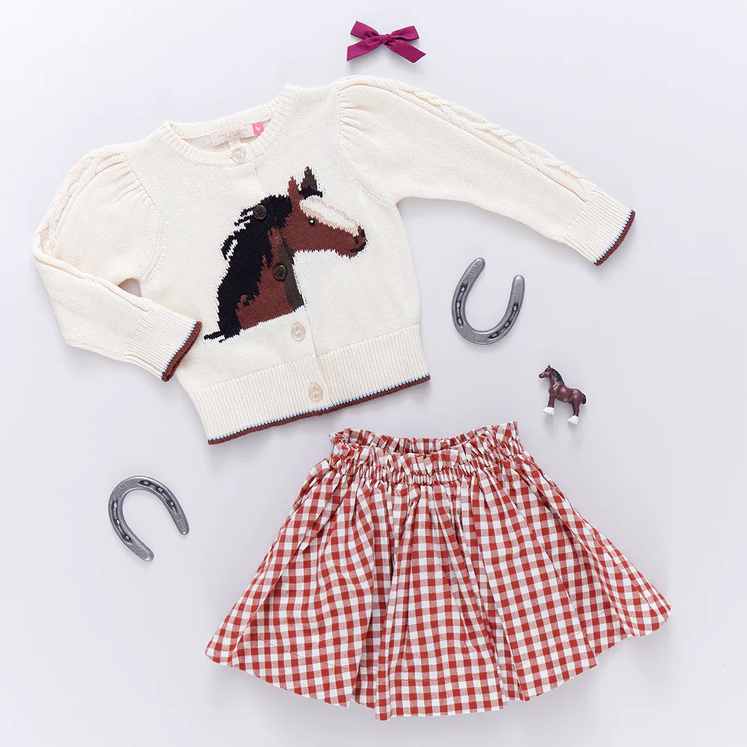 Girls Theodore Skirt - Pony Gingham