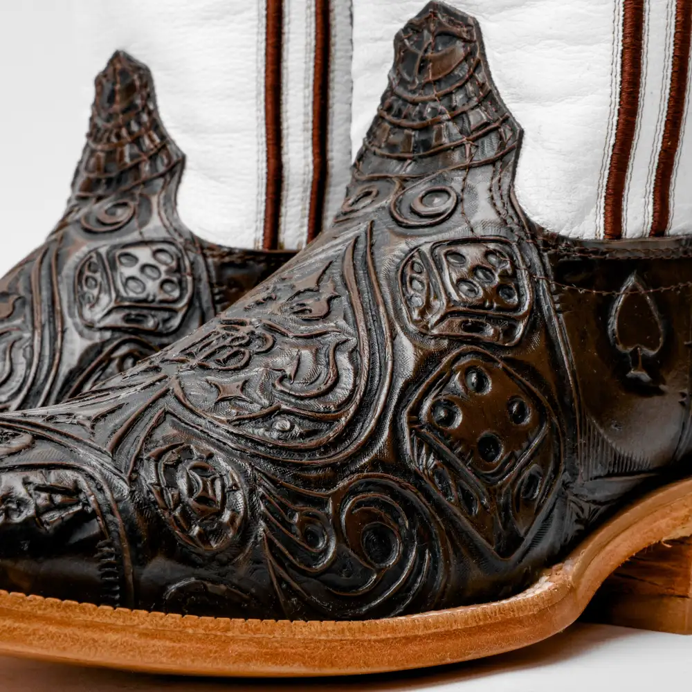 “Ace Of Spades” Chocolate Brown Leather Boots - Square Toe