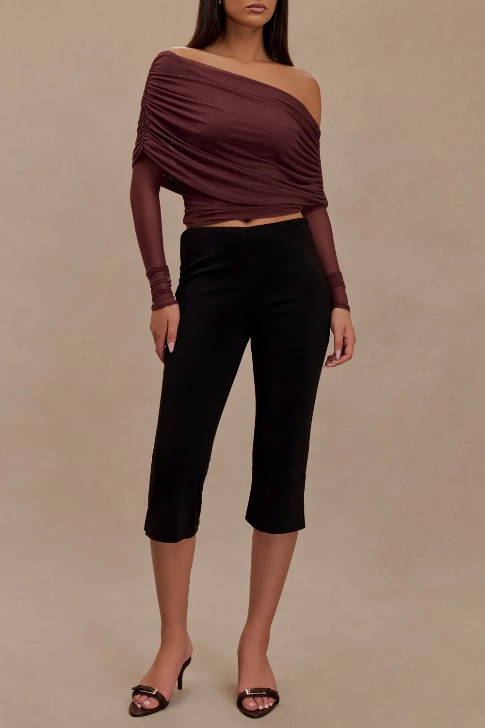 Sheer Mesh Off Shoulder Top