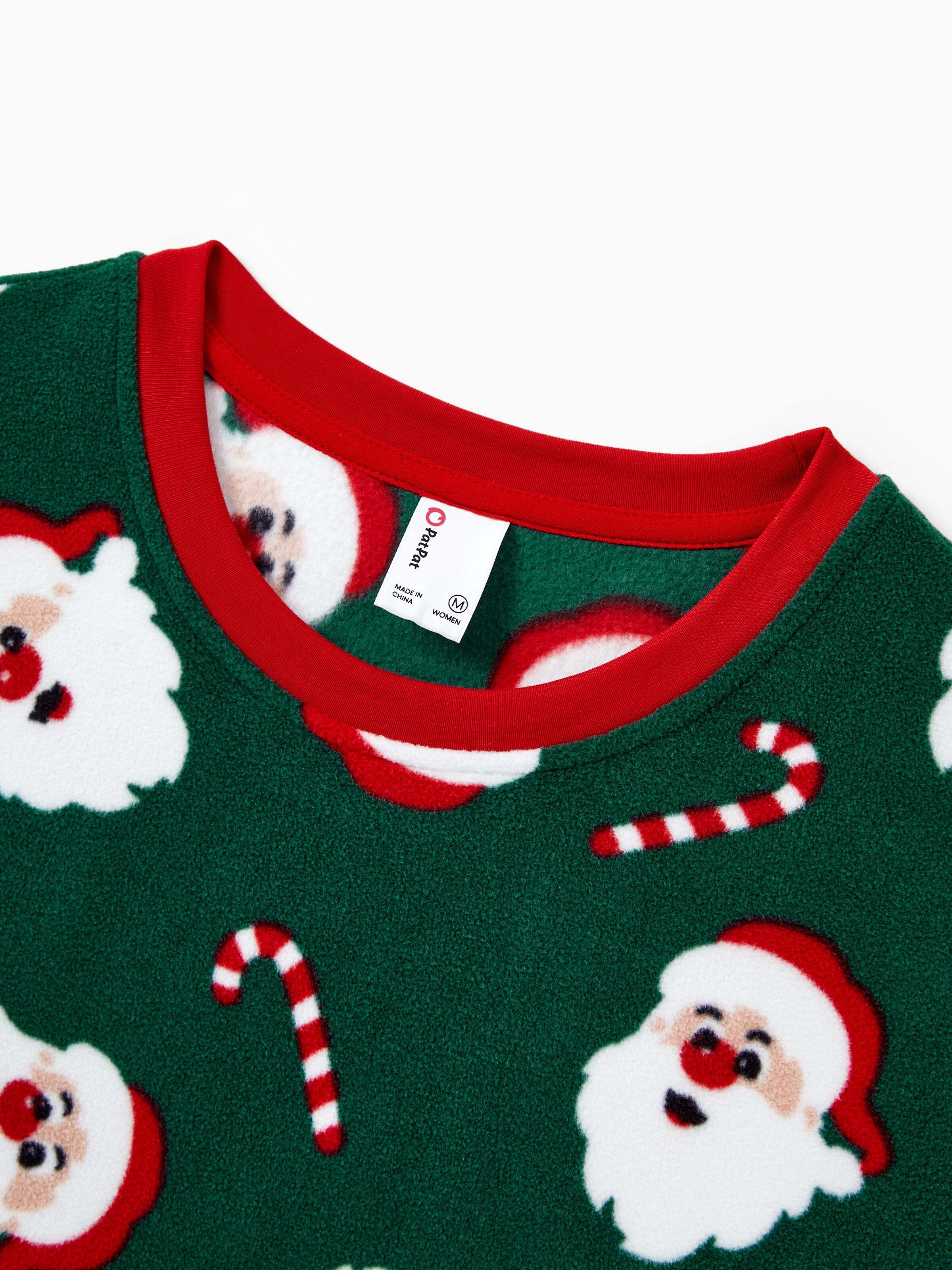 Christmas Matching Family Fleece Pajamas Set Santa Claus and Candy Cane Print PJS with Christmas Socks Dark Green