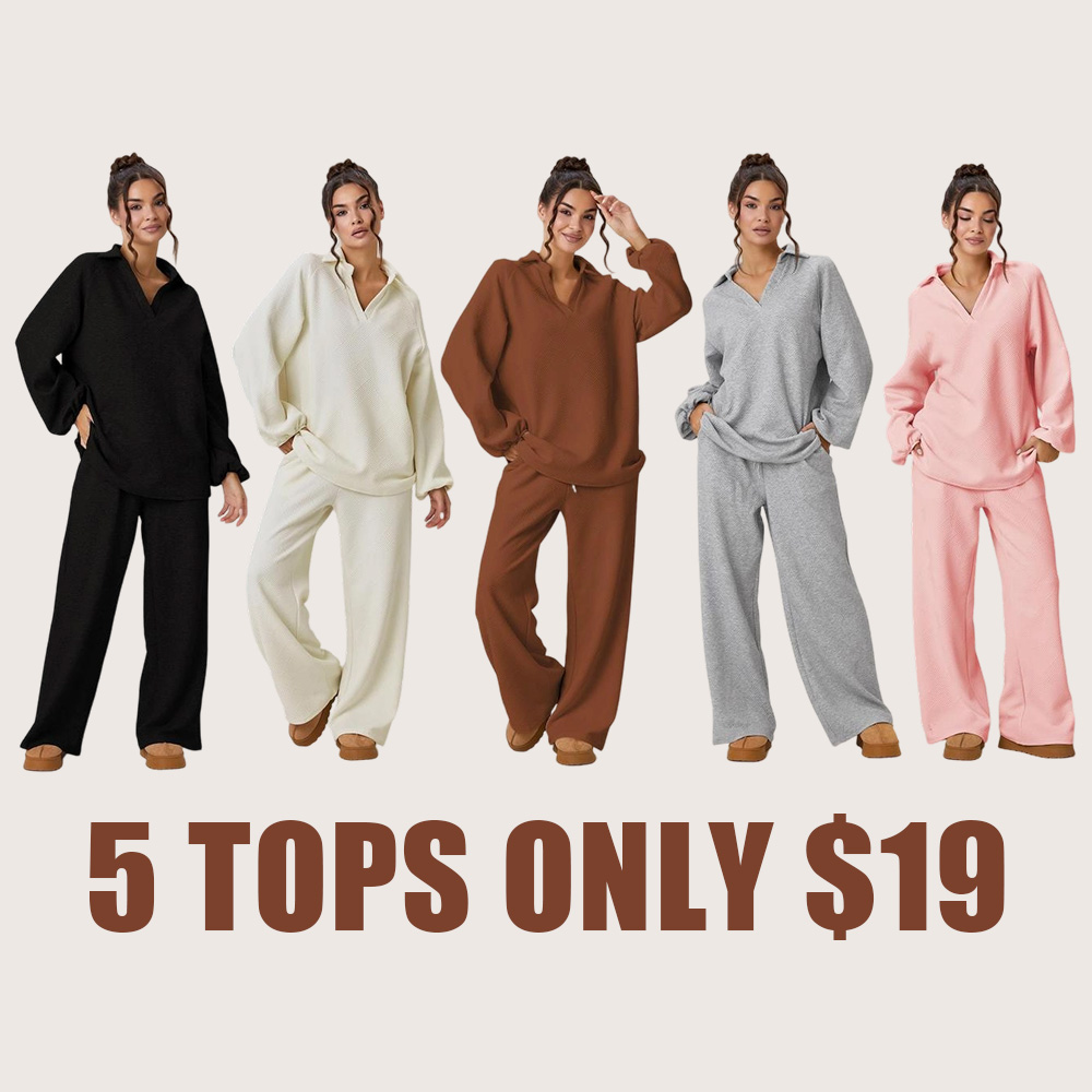 Women’s Slouchy V-Neck Textured Two-Piece Lounge Set