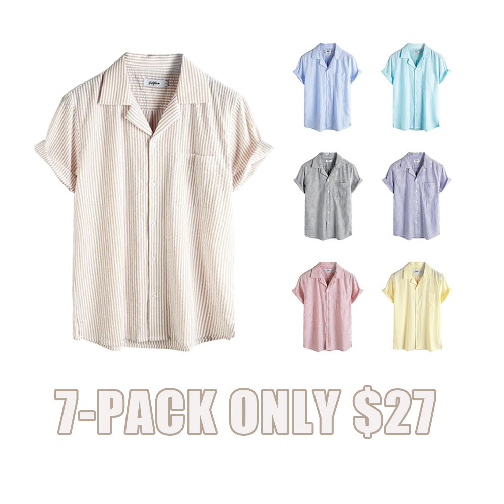 Men‘s Striped Summer Shirt Casual Button Down Short Sleeve Beach Shirts