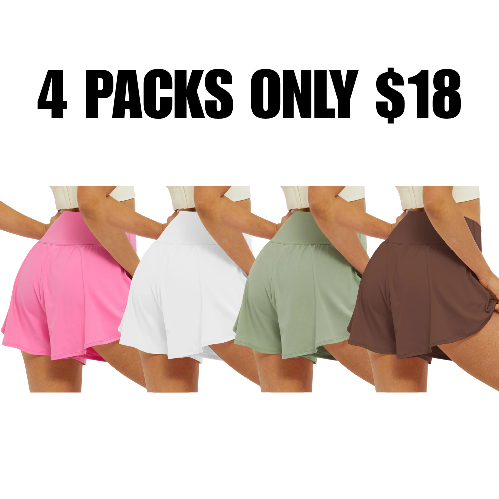 Crossover Athletic Shorts for Women 2 in 1 Flowy Running Shorts with Pockets