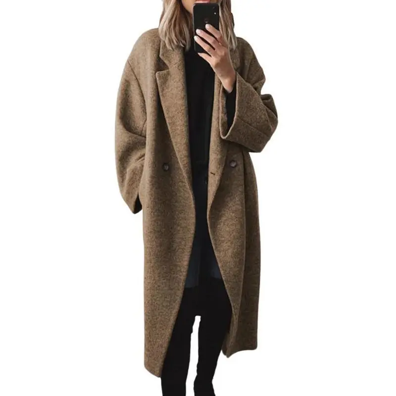 Women'S Winter Double-Breasted Long Wool Coat
