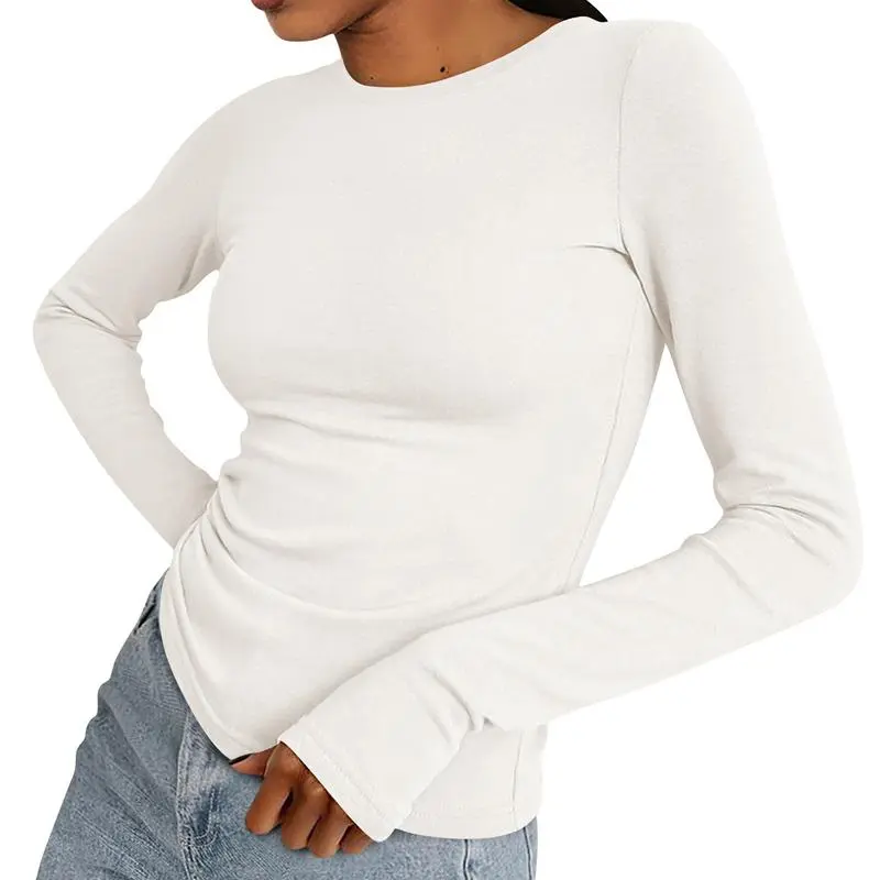 Women's Casual Long Sleeve Crew Neck Top - Slim Fit Basic Going-Out Blouse for Summer & Fall