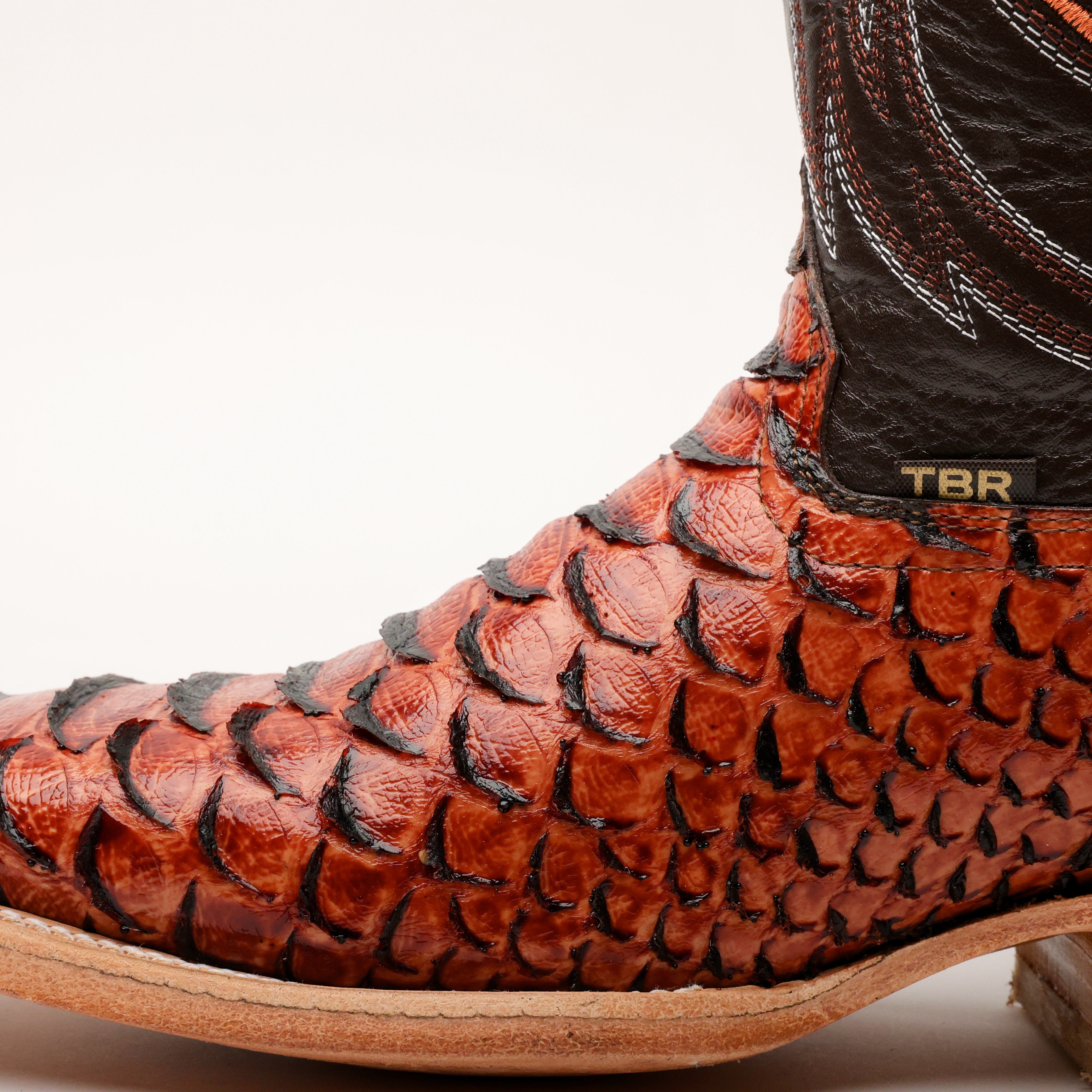 Cognac Python Leather Boots - Square Toe