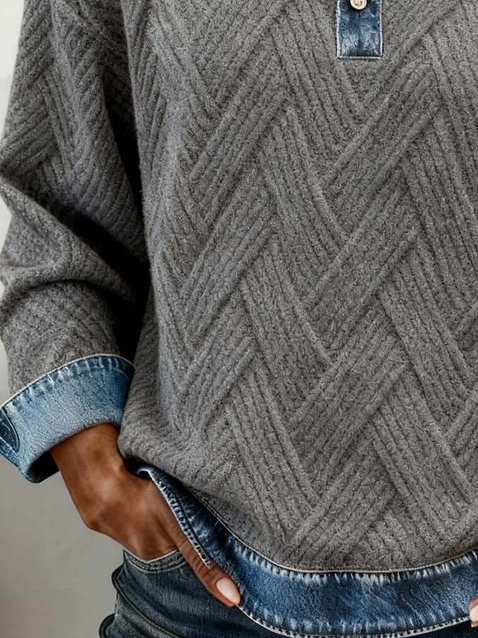 Women'S Casual Color-Blocked Pullover Sweatshirt