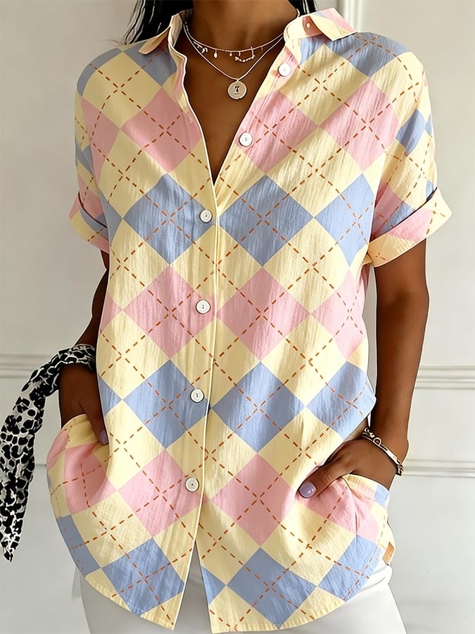 Women's Casual Collared Striped Print Shirt