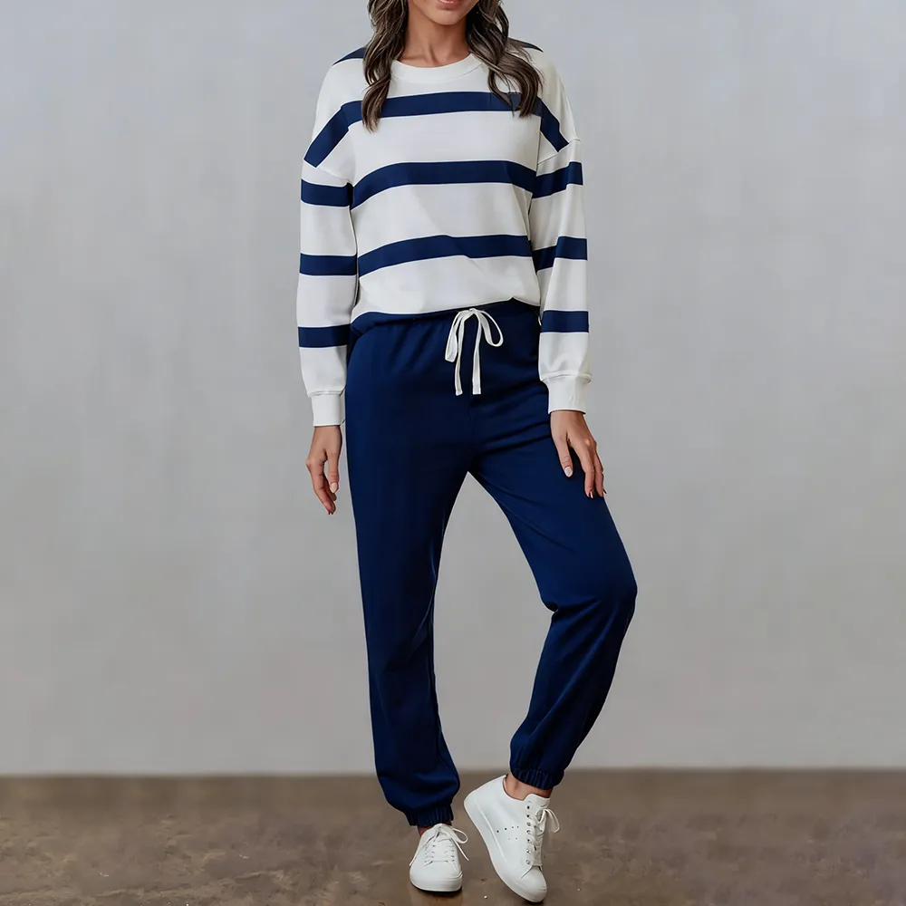 Comfortable Striped Pullover And Jogging Pants Set