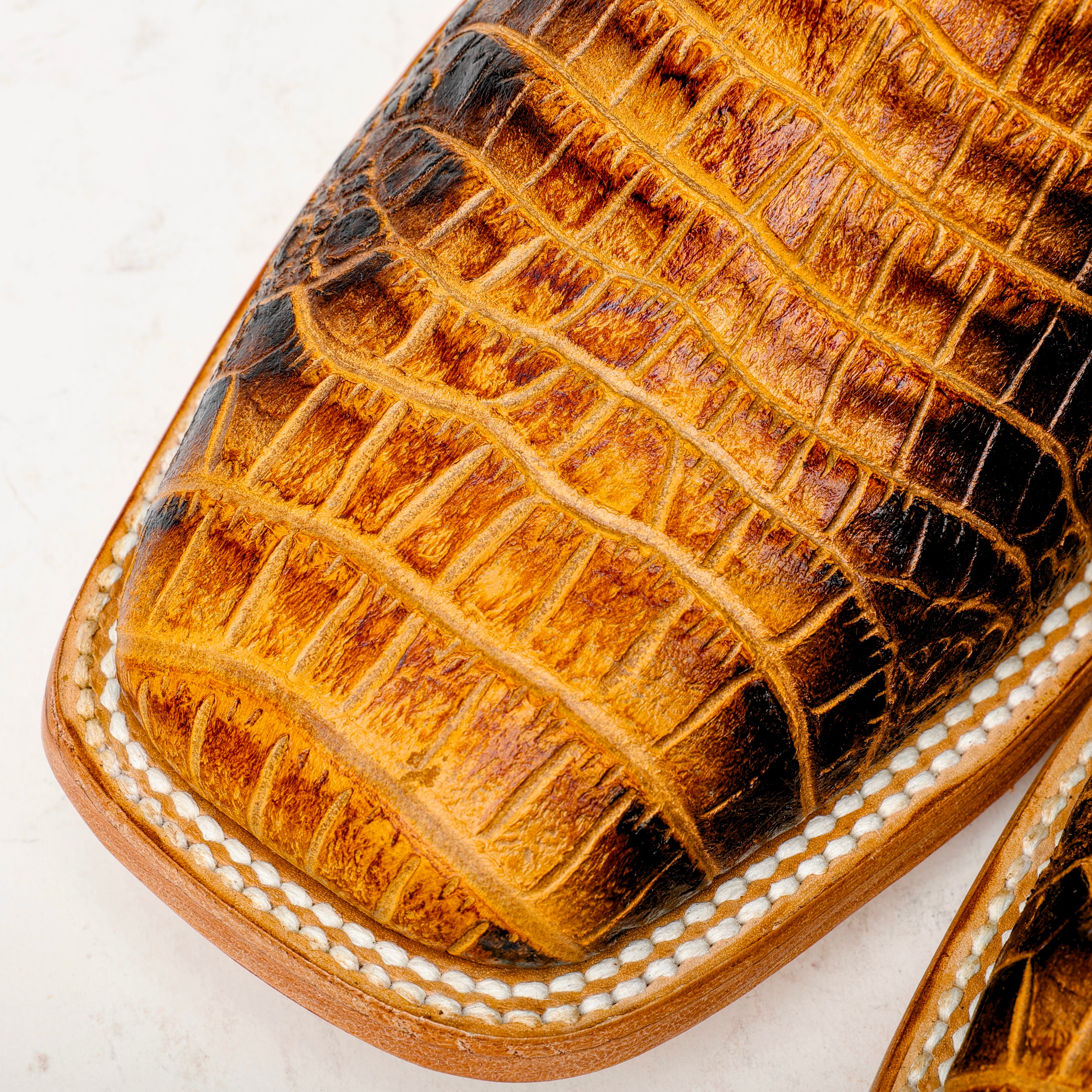 Two-Tone Caiman Belly Leather Boots - Square Toe