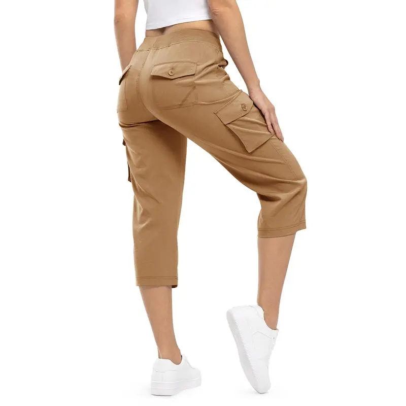 Womens Lightweight Capris Hiking Pants 6 Pockets Quick Dry Cargo Outdoor Trip Loose Shorts