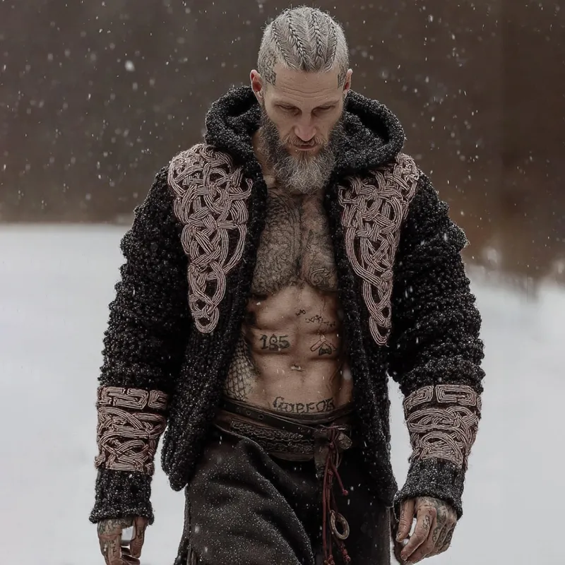 Men's Viking Celtic Pattern Art Cozy Knit Zipper Hooded Sweater