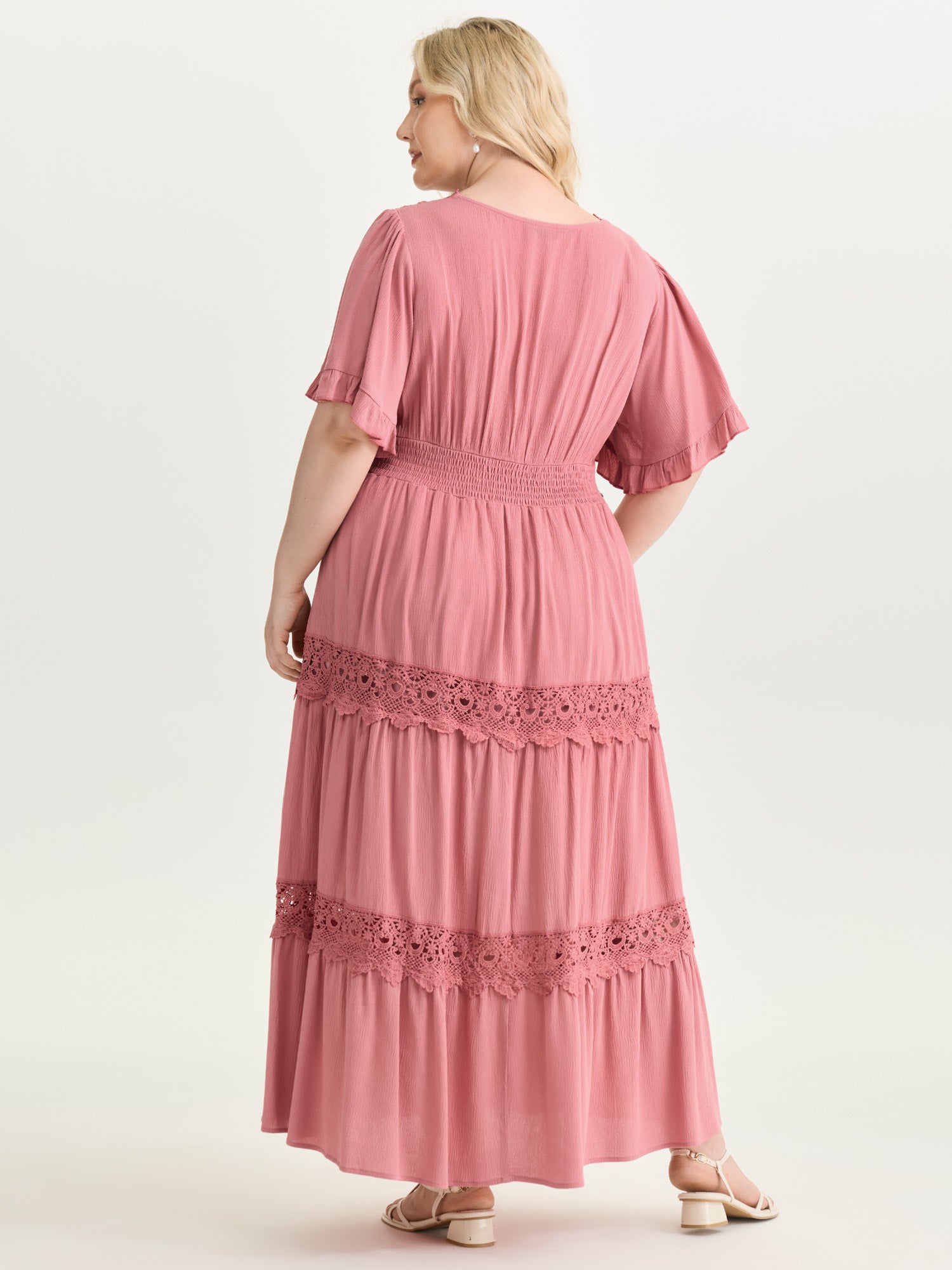 Lace Trim V-Neckline Tiered Maxi Dress