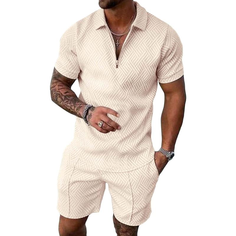 Men’s Textured Polo & Shorts 2-Piece Summer Set