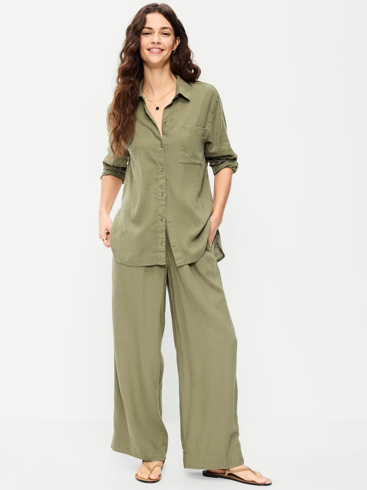 Women's High-Waisted Linen-Blend Wide-Leg Pants