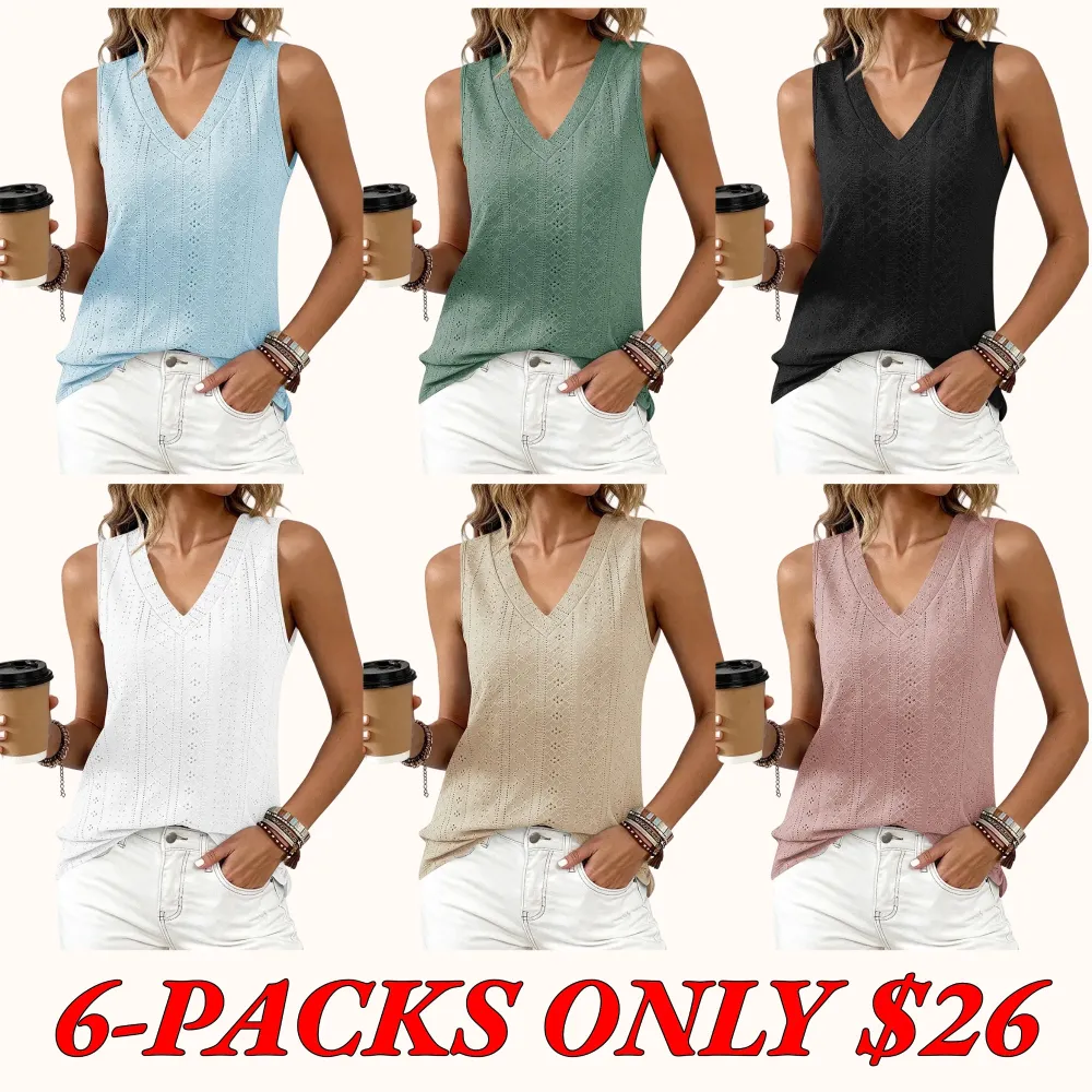 Women's Vest 2026 Summer Hollow-out Crossover V-neck Sleeveless Casual Loose Basic Style
