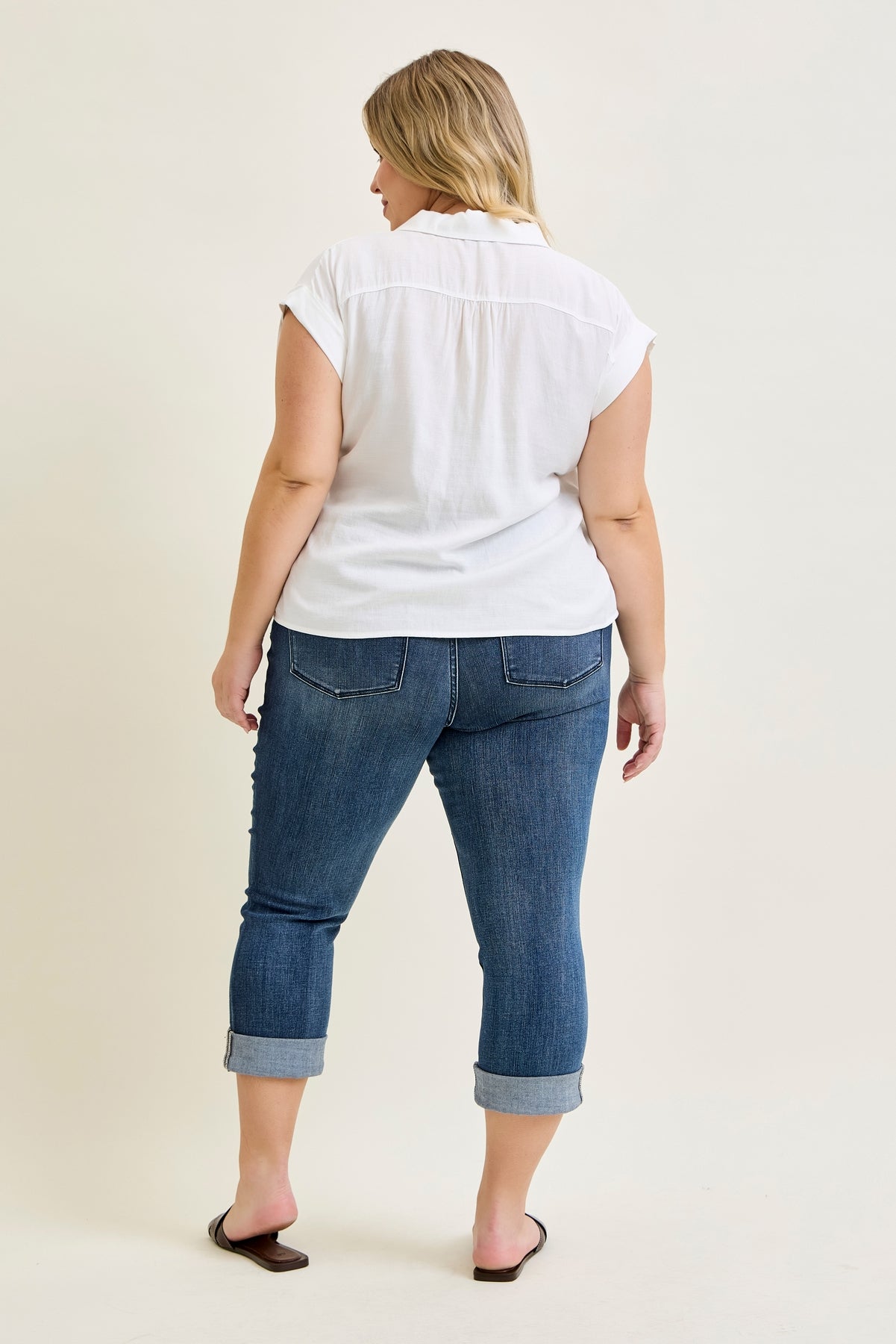 Maddy Mid Rise Dark Wash Cuffed Capri Jeans - PLUS