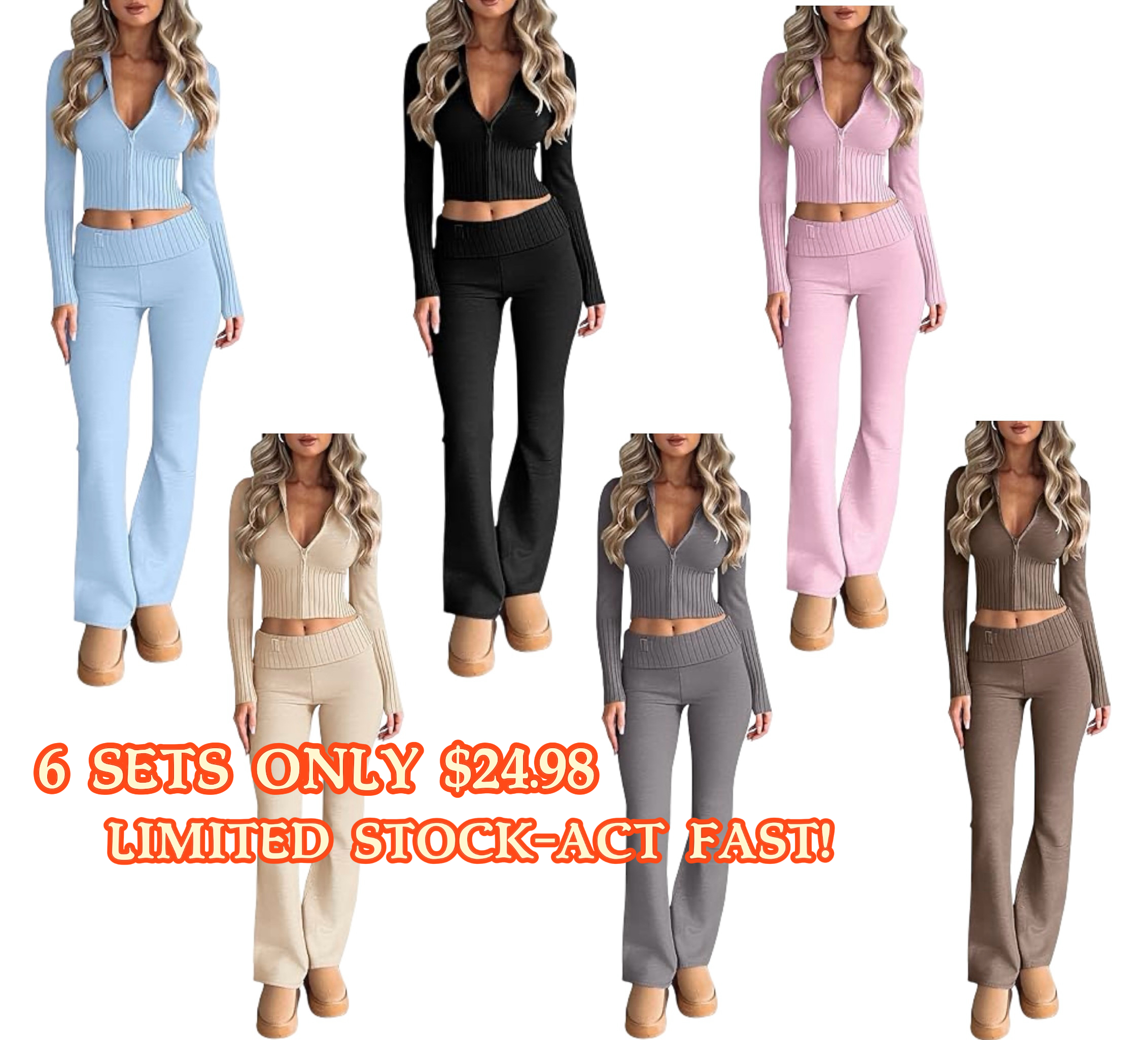 🔥6-Pack Women's Zipper Knitted Hoodie Set(All Colors)