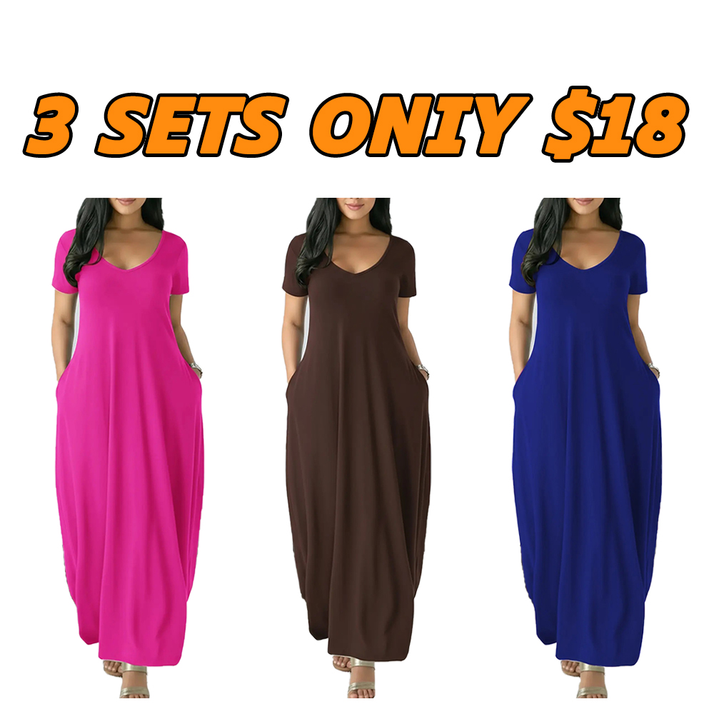 🔥Only $4.8 Each/Women's Long Fitted Large Round Neck Dress, Casual Home Sleepwear