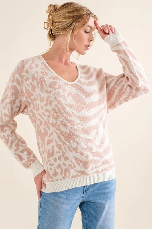 Leopard Zebra Combo Casual Sweater Top