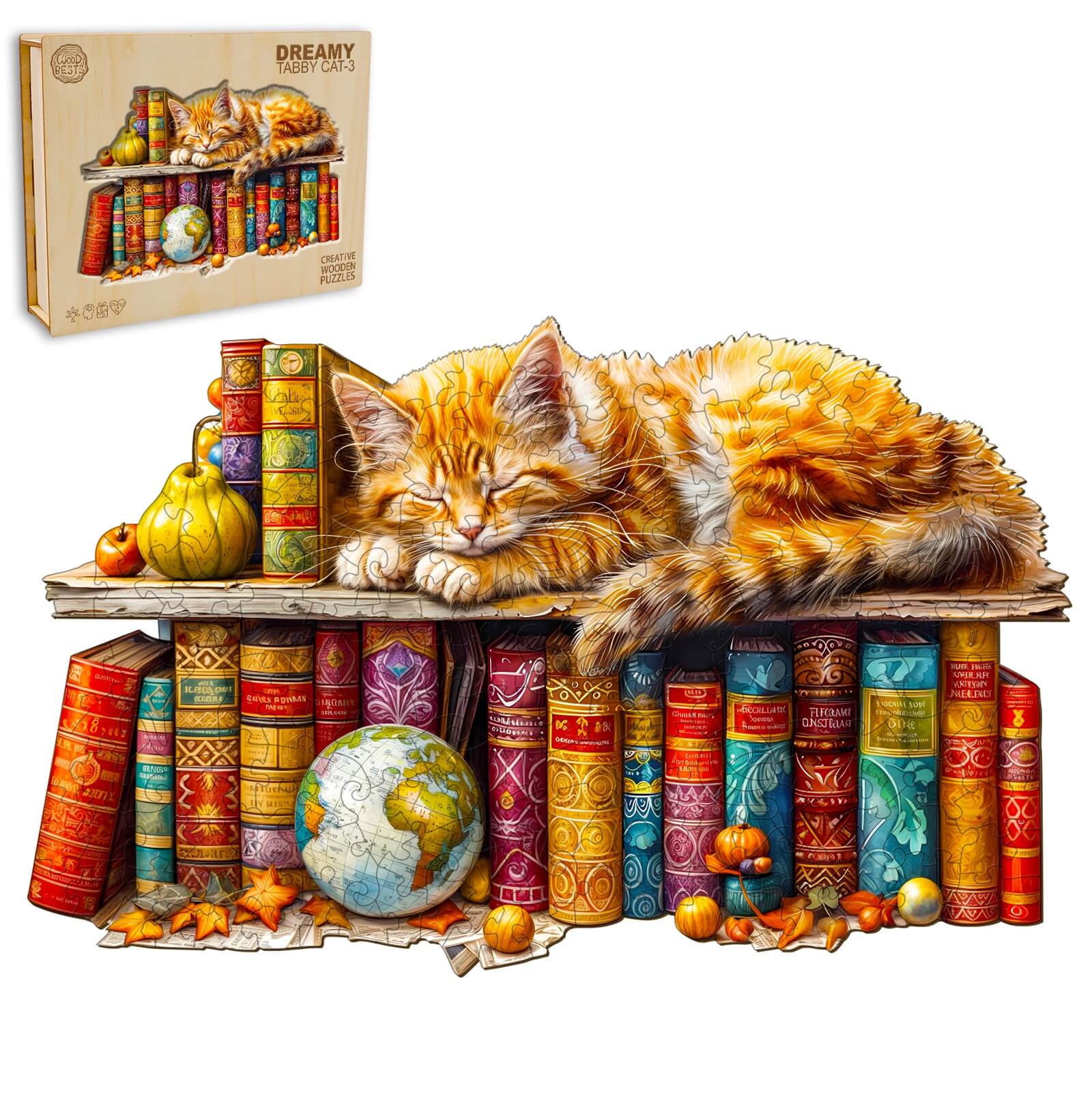 Dreamy Tabby Cat Wooden Jigsaw Puzzle