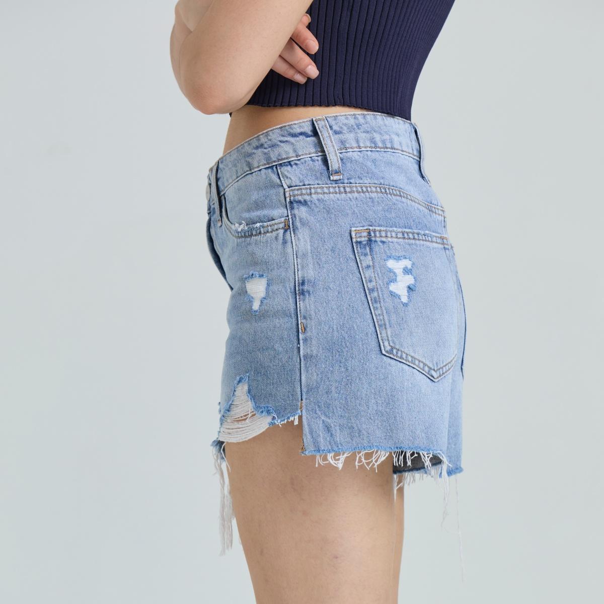 Mother's Day Sale💕Non-Stretch High Rise Raw Hem Ripped Jean Shorts Rigid Denim