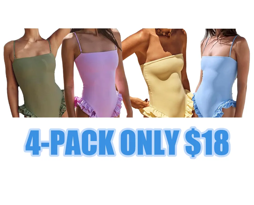 Ladies' thin shoulder straps square neckline ruffled swimsuit