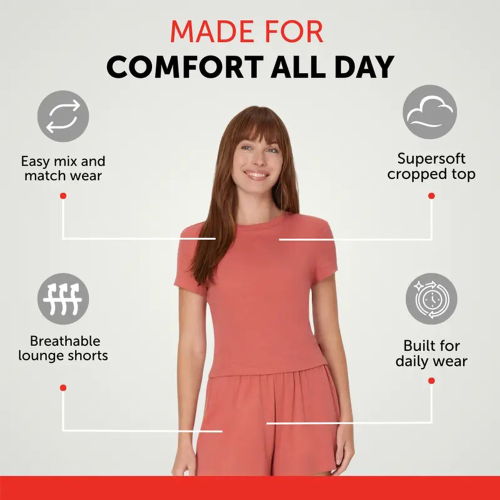 ⚡Today Only Deal🔥Women's Ribbed 2-Piece Lounge Set – Cropped Baby Tee & Sleep Shorts