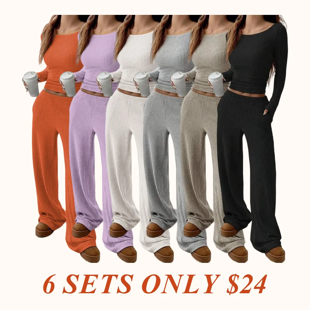 Women's Casual Striped Long Sleeve Top & Loose Pocket Pants Set