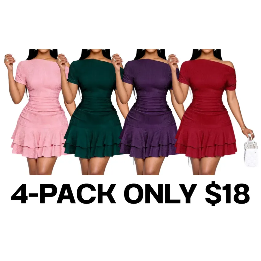 Women's Asymmetrical Neck Ruffle Mini Dress