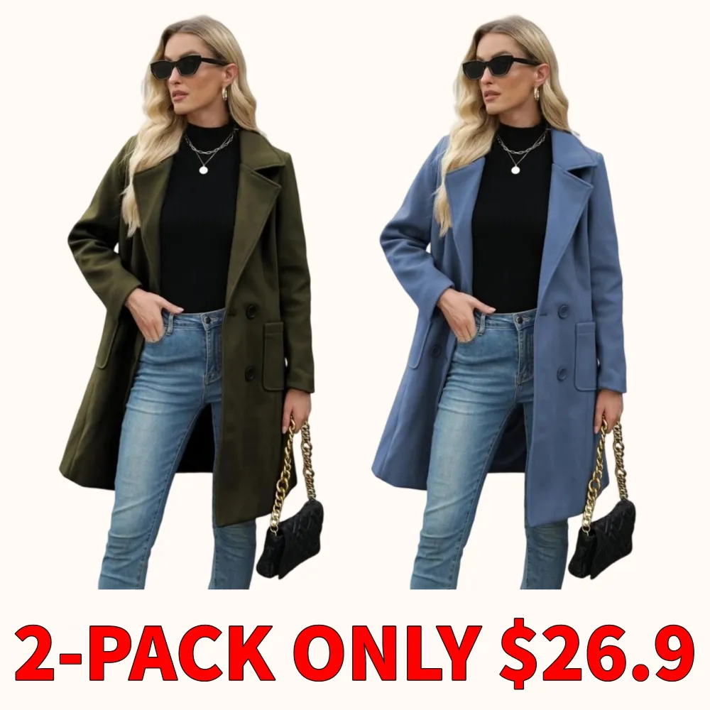 Women's winter wool blend camel mid-length coat