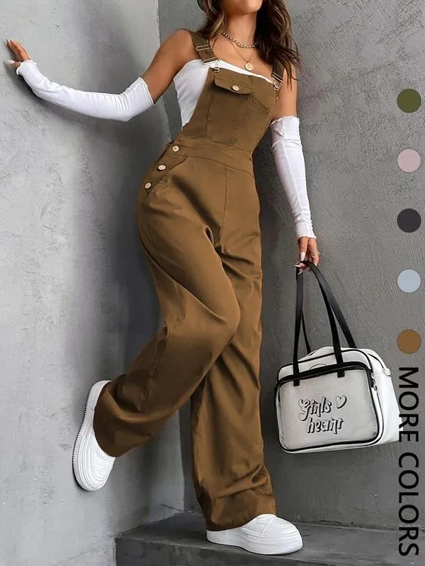 Women's Plain Pocket Overalls, Casual Comfy Overalls for Daily Wear, Ladies Clothes for All Seasons, Womenswear