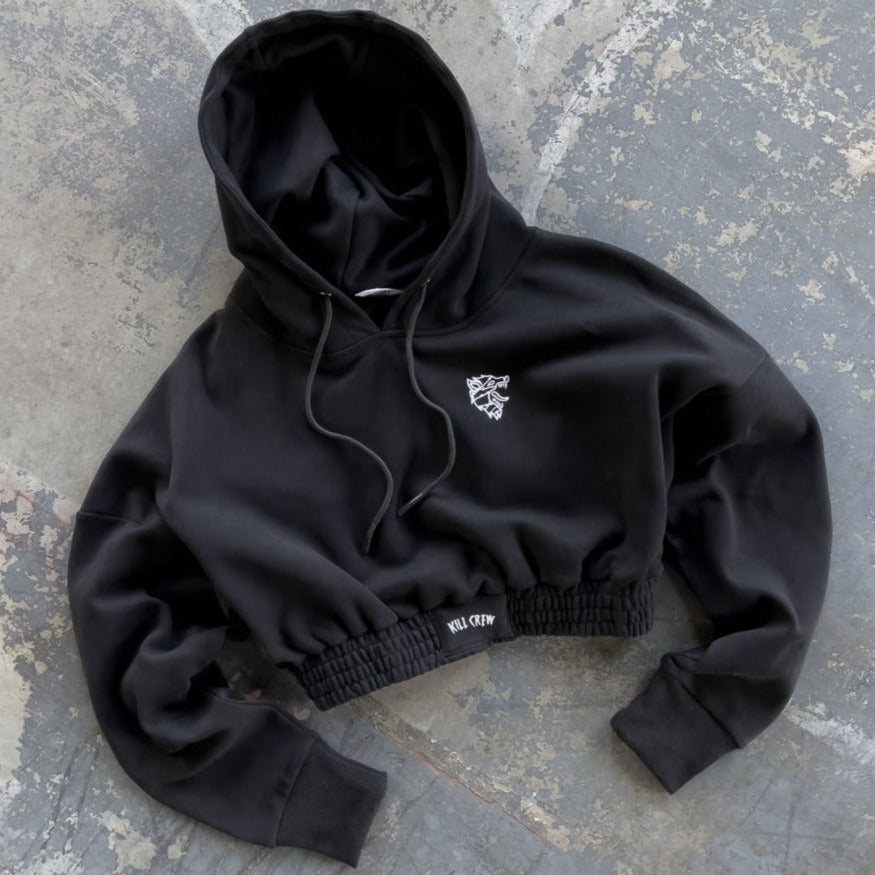CROP HOODIE - BLACK / WHITE