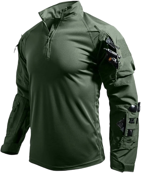Men's Long-Sleeve Outdoor Jacket, Multi-Pocket Breathable Fabric Sports Training Combat T-Shirt, Durable Scratch-Resistant Workwear, Athletic Techwear. Ideal for Work, Hiking, Running, Fishing, Wilderness Hunting, and Other Activities.