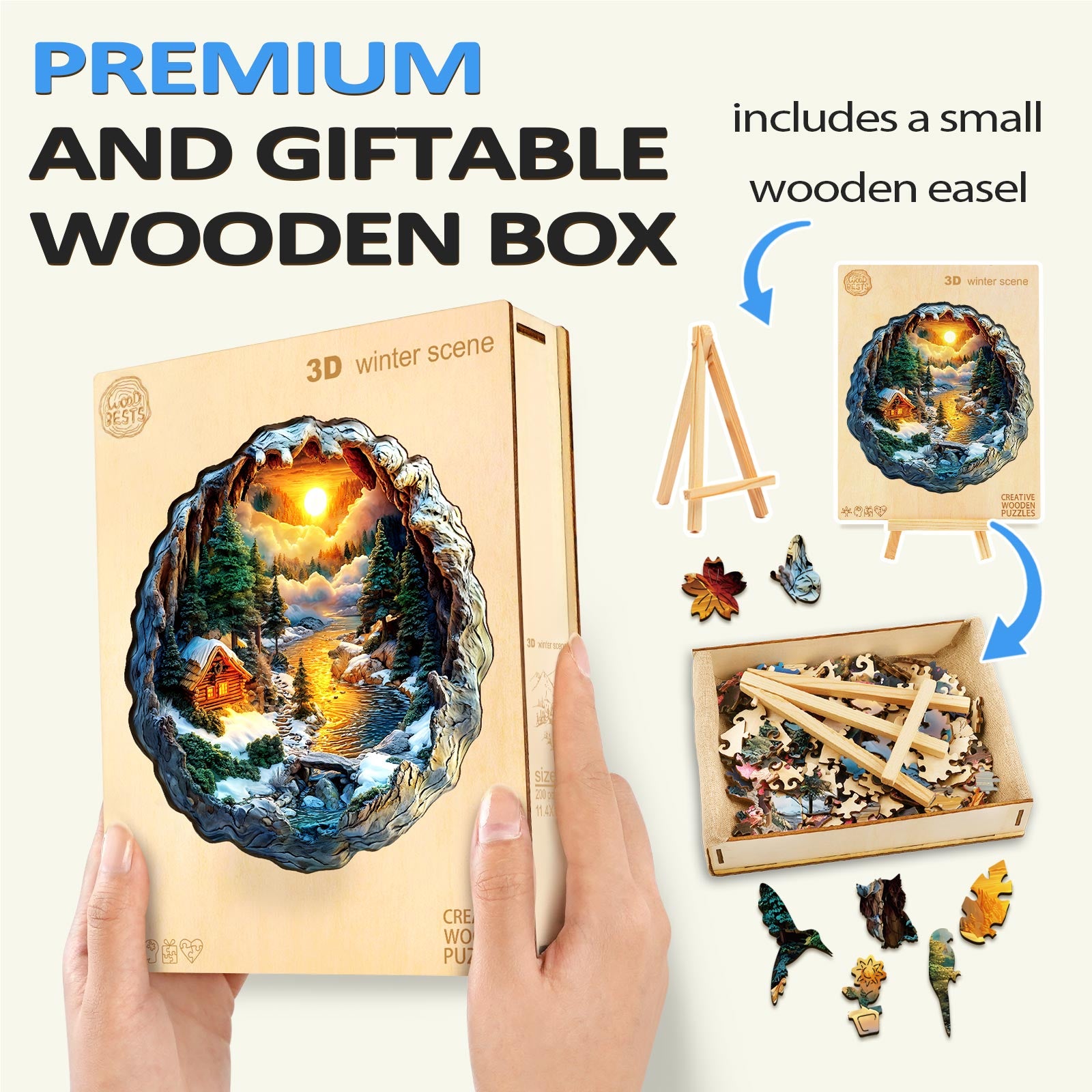 3D Winter Scene Wooden Jigsaw Puzzle