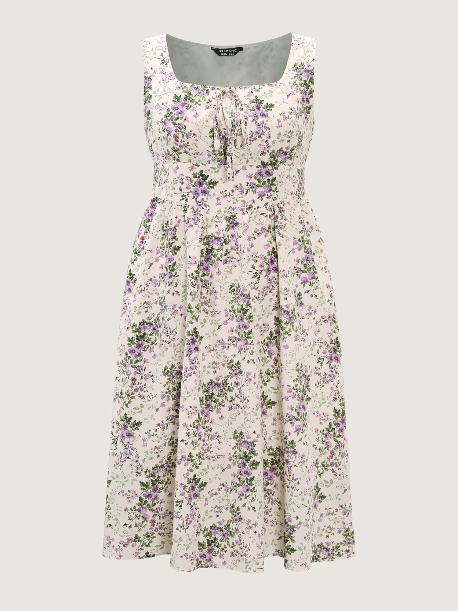 Floral Print Adjustable Bust-Tie Pockets Midi Dress