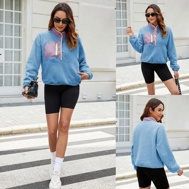 Women’s Cropped Fleece Sherpa Jacket with Pockets