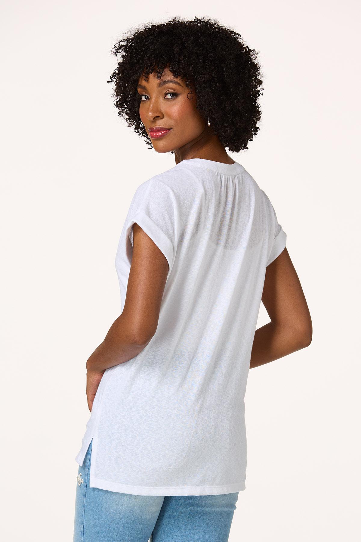 Solid Rolled Cuff Henley Top