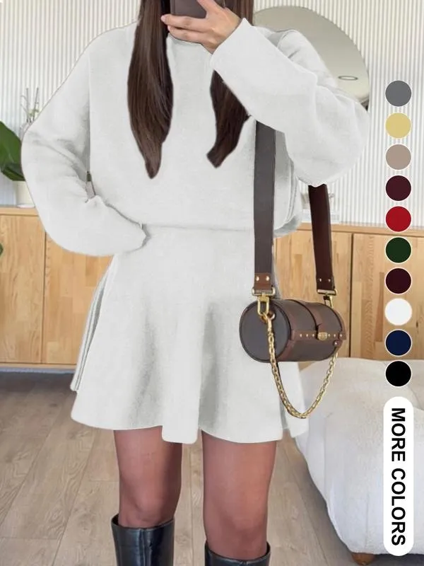 Women's Casual Half-High Neck Long Sleeve Knit Dress