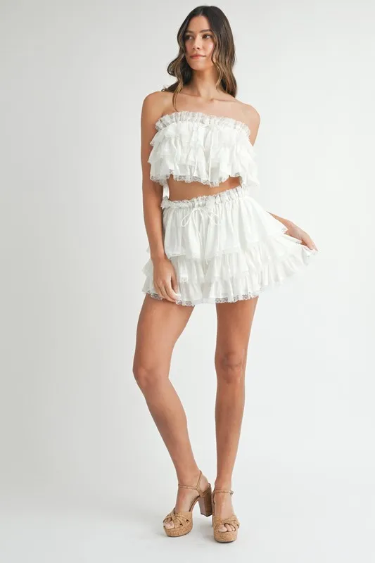 Ruffle Layered Crop Top and Mini Skirt Set