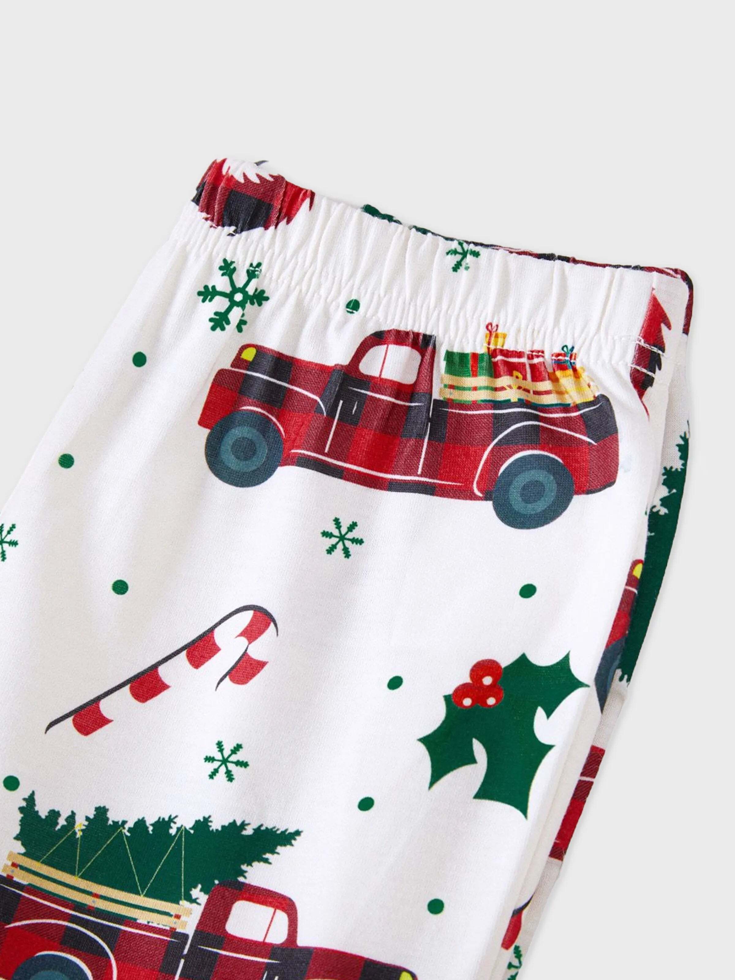 Christmas Family Matching Allover Xmas Tree & Car Print Long-sleeve Pajamas Sets with Christmas Socks Multi-color