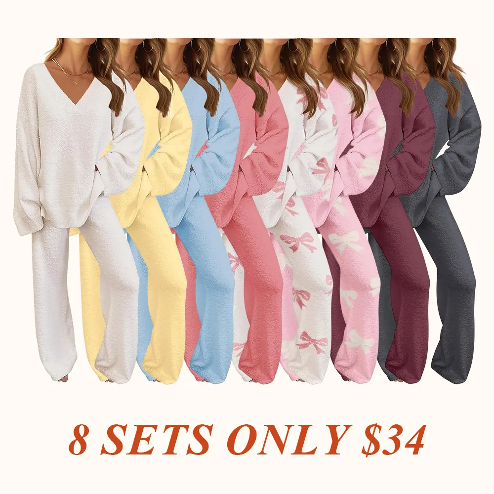 Women's Lounge Sets 2025 Fall Fashion 2 Piece Outfits Sweater Pajama Set
