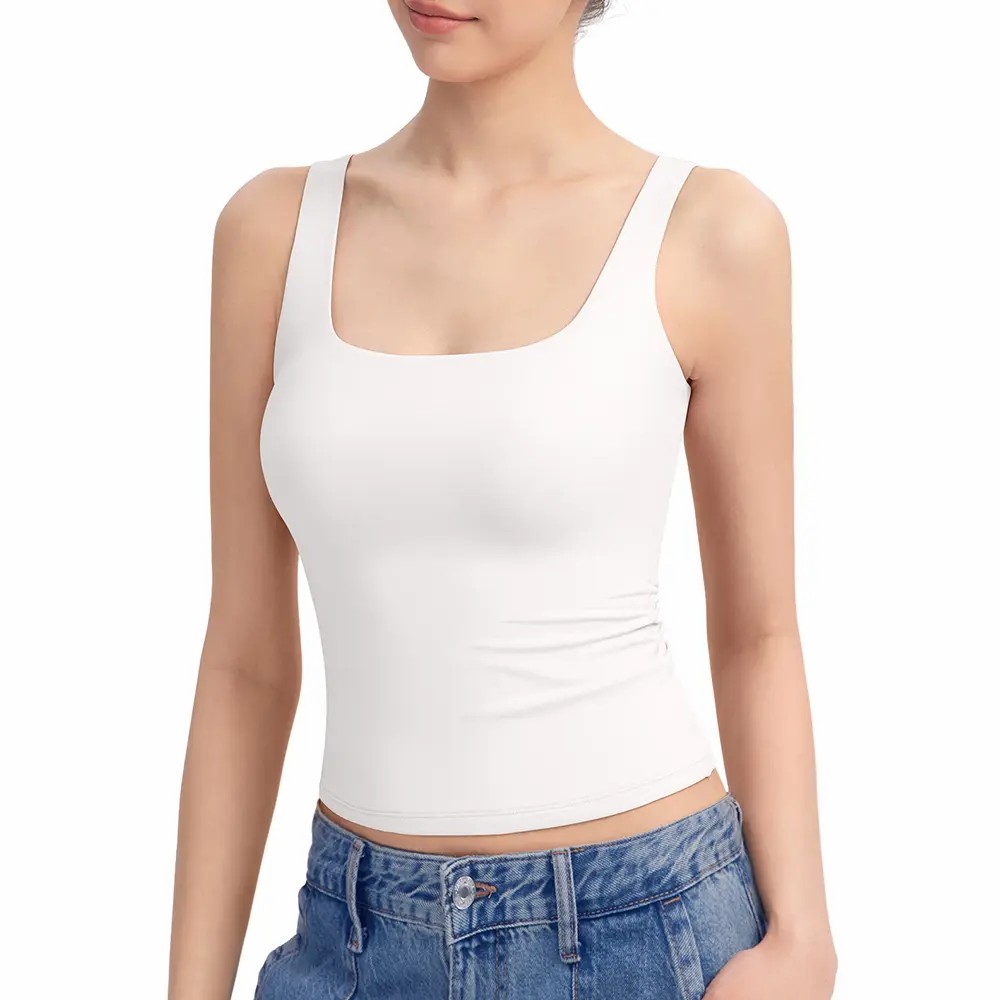Women’s Square Neck Tank Top – Double Lined Sleeveless Minimalist Basic